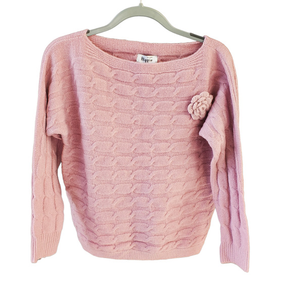 Military Hippie Forever Roses Pink Knit Sweater Size L NWT - Picture 2 of 8